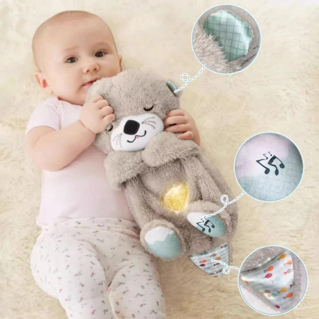 Baby Breathing Bear Baby Soothing Otter Plush Doll Toy Baby Kids Soothing Music Sleeping Companion Sound and Light Doll Toy Gift  ourlum.com   