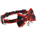 Christmas Cat Dog Collar with Bowknot Bell Plaid Snowflake Breakaway Necklace  ourlum.com Red  