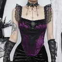 Gothic Cross Print Lace Trim Crop Top Edgy Corset Tank