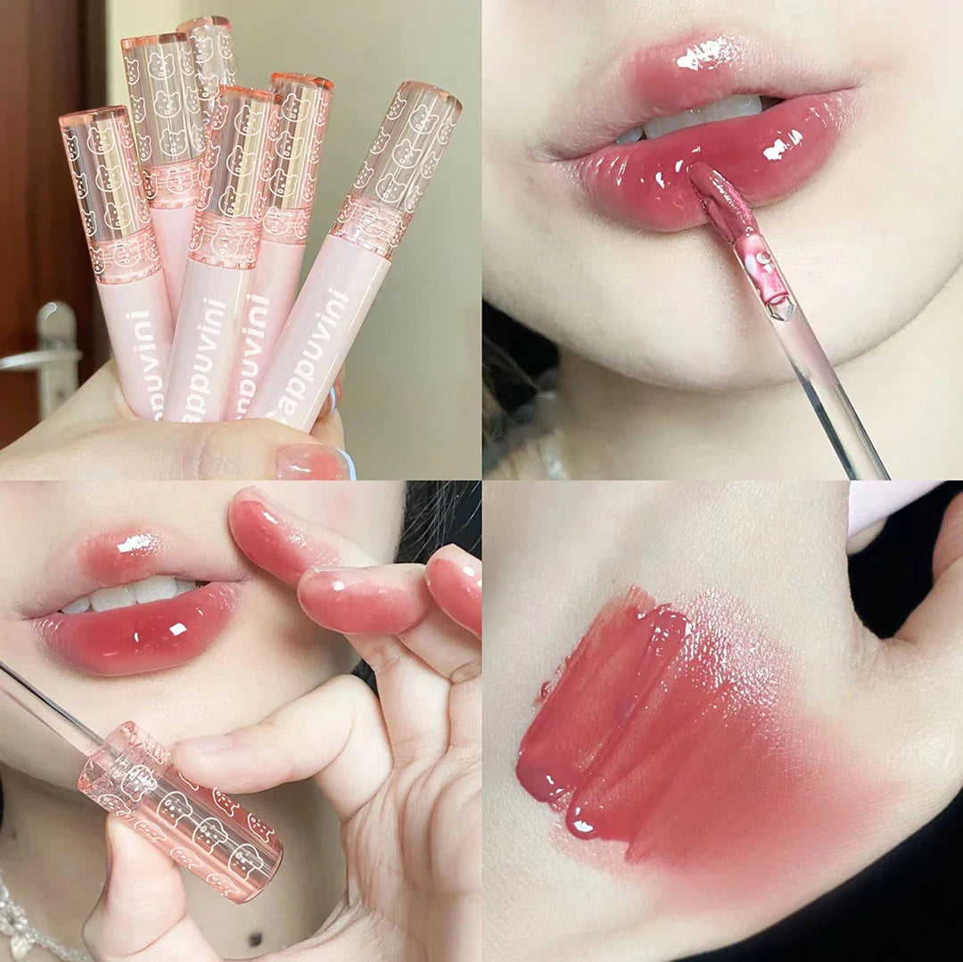 Cherry Pink Mirror Water Lip Gloss Lip Glaze Transparent Glass Lip Oil Waterproof Liquid Lipstick Nude Brown Clear Tint Makeup  ourlum.com   