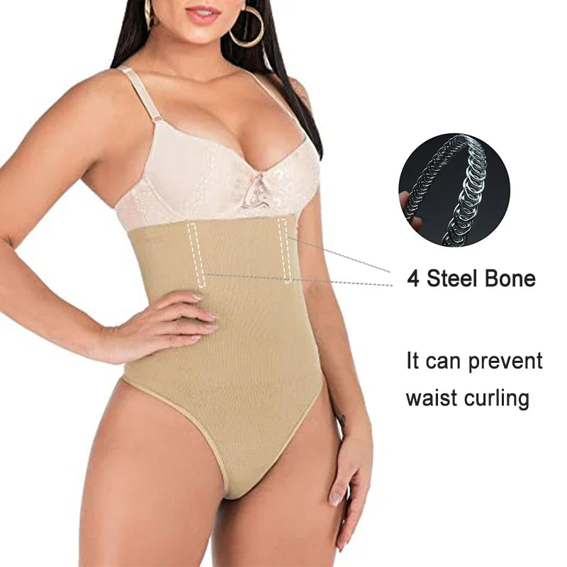 Plus Size High Waist Tummy Control Thong - Breathable Shapewear for Women