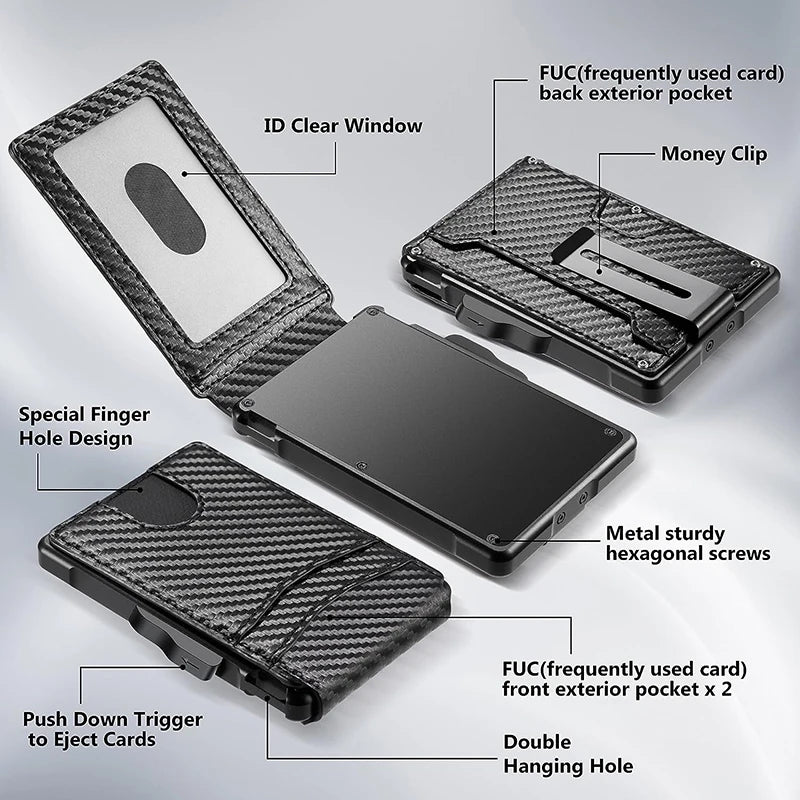 Carbon Fiber Pattern ID Folder Slim Wallet For Men With Money Clip Metal RFID Blocking Mens Wallets Card Case Metal Wallet Men