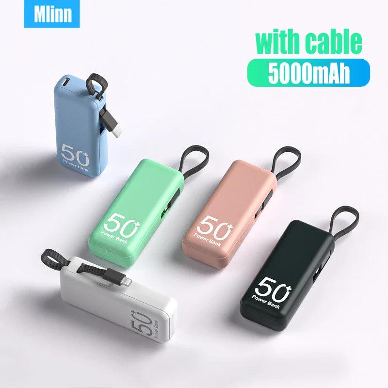 5000mAh Portable Power Bank Built in Cable External Spare Battery Pack Mini Powerbank For iPhone 14 13 Samsung S22 Xiaomi 12S