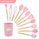 Eco-Friendly Silicone Kitchen Utensils Set with Wooden Handles