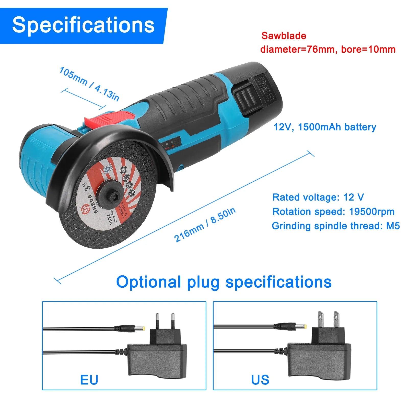 19500rpm 12V Angle Grinder Brushless/ Brushed Grinding Machine Cordless Lithium Battery Rechargeable Grinder Cutting Power Tools  ourlum.com   