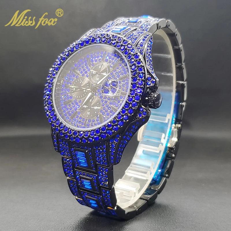 Blue Iced Out Men's Luxury Diamond Quartz Watch - Stylish Hip Hop Gothic Street Style Timepiece  OurLum.com Blue-with box  