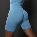 Booty-Lifting Seamless Yoga Shorts for Women - High Waist Fitness Gym Wear  ourlum.com Sky Blue S 