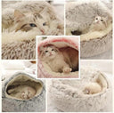 Round Plush Pet Bed with Cover Cozy 2-in-1 Nest for Dogs