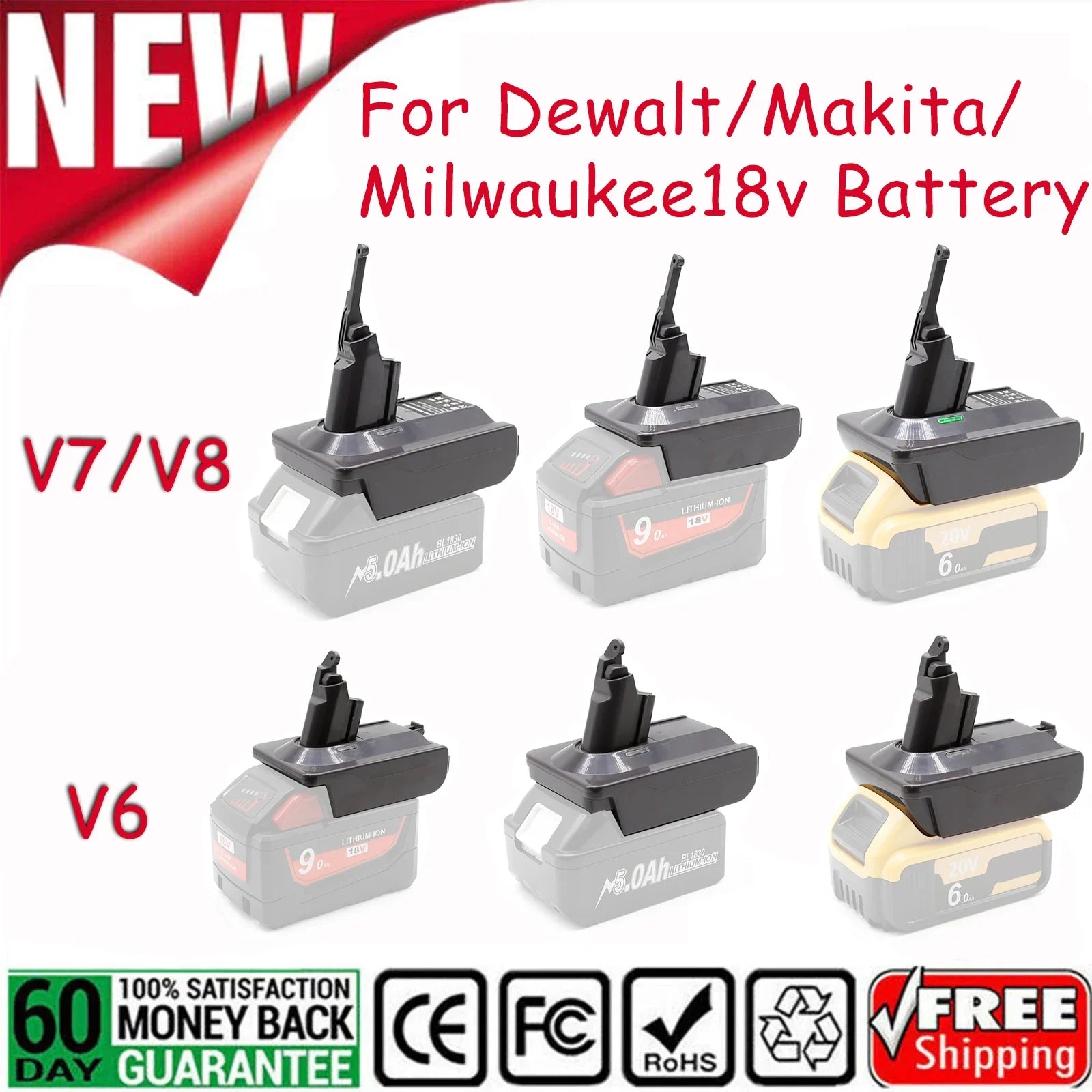 18V Battery Adapter for Dyson V6/V7/V8 - Makita, Milwaukee, Dewalt Compatibility