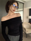 Knit Slash Neck Sweater: Stylish Defined Waist Elegant Top