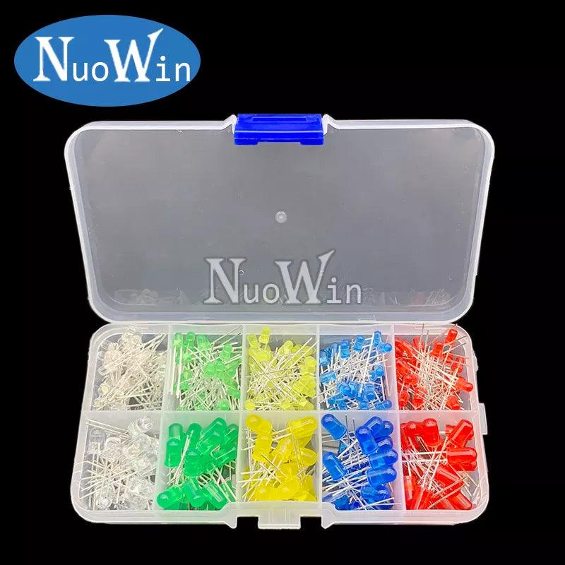 Assorted 3mm and 5mm LED Diode Kit - White, Green, Red, Blue, Yellow, Orange - F3 F5 Leds Light Emitting Diodes Electronic Component Kit  ourlum.com   