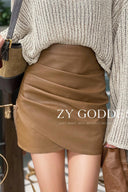 Korean Pleated Leather Skirt Edgy Asymmetrical Chic Design