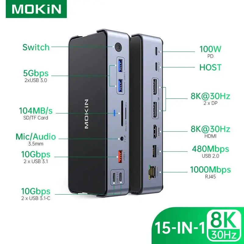 MOKiN USB C Hub Usb Type C Laptop Docking Station Multi-port Adapter HDMI RJ45 PD3.0 USB-A 2.0 3.0 SD/TF DP for Macbook Windows  ourlum.com   