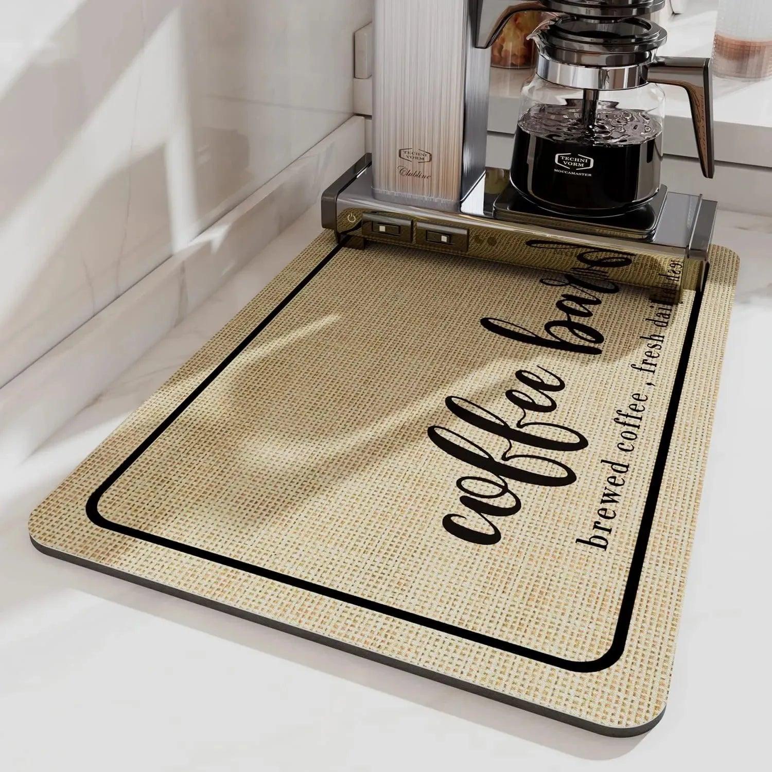 Large Coffee Lover's Kitchen Mat: Absorbent Drying Pad & Faucet Placemat  ourlum.com   