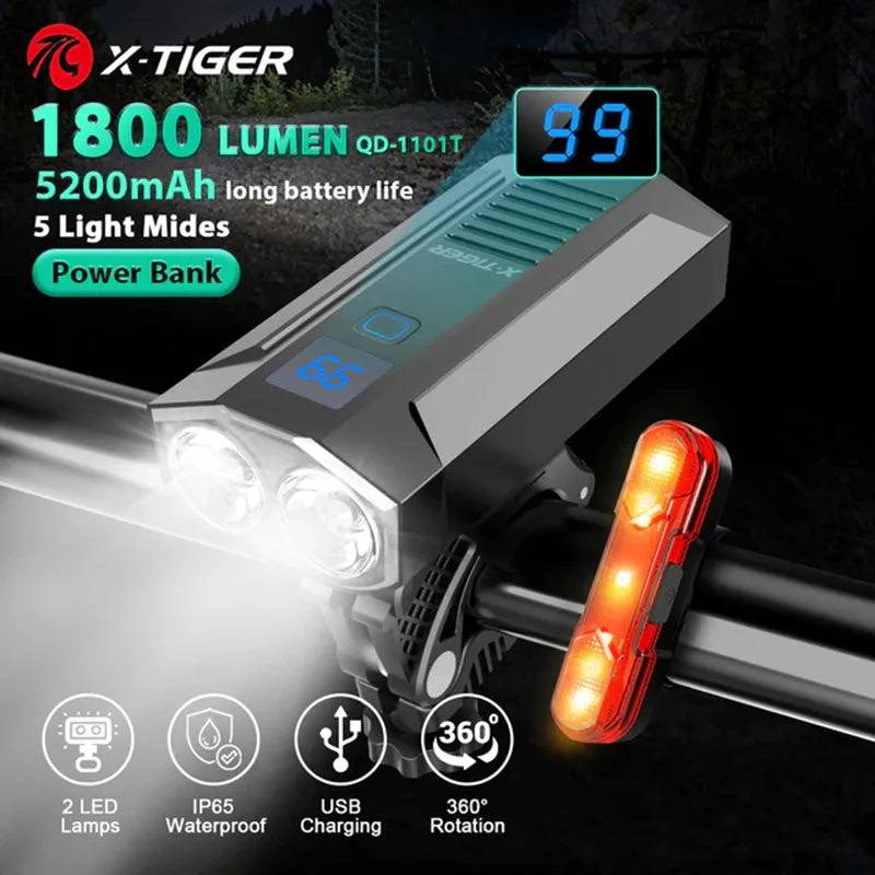 X-TIGER Bicycle Lights Waterproof USB Charging Bike Light  Aluminum LED Front Lamp Bike Headlight Power Bank Cycling Flashlight  ourlum.com   