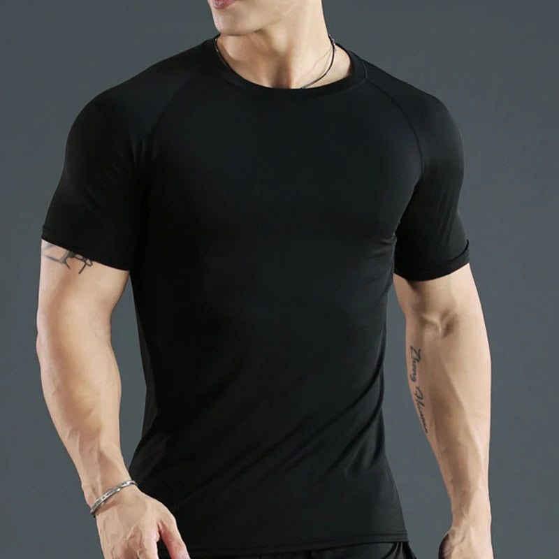 Men's Quick-Dry Compression Running Tee - Short Sleeve Fitness Jogging Shirt for Gym and Sports