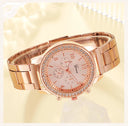 6PCS Set Rose Gold Luxury Watch Women Ring Necklace Earring Set