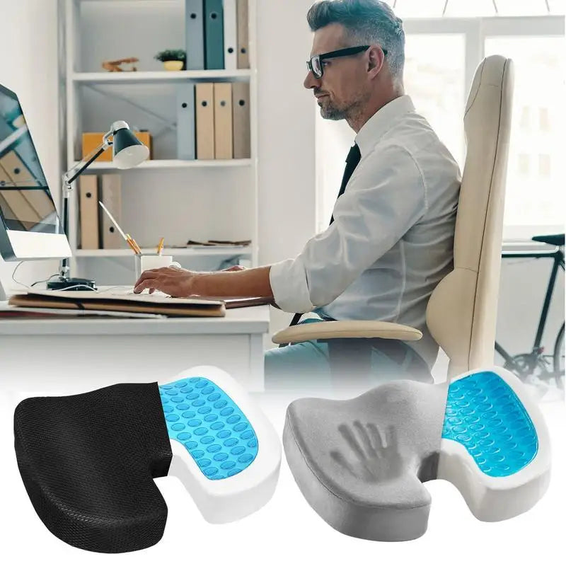 Cooling Gel Memory Foam Seat Cushion for Office and Car - Ergonomic Design with Removable Cover