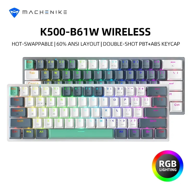 MACHENIKE K500-B61W Wireless Mechanical Keyboard 60% ANSI Layout Hot-swappable Tri-mode RGB Wireless Gaming Keyboard For Gamer