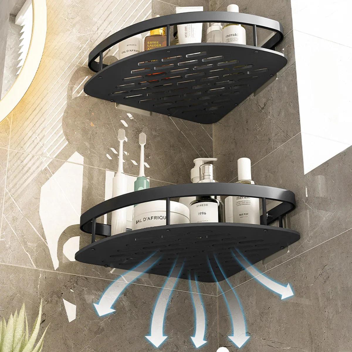 Aluminum Alloy Bathroom Kitchen Shower Organizer: Sleek Dual Tier Design  ourlum.com   