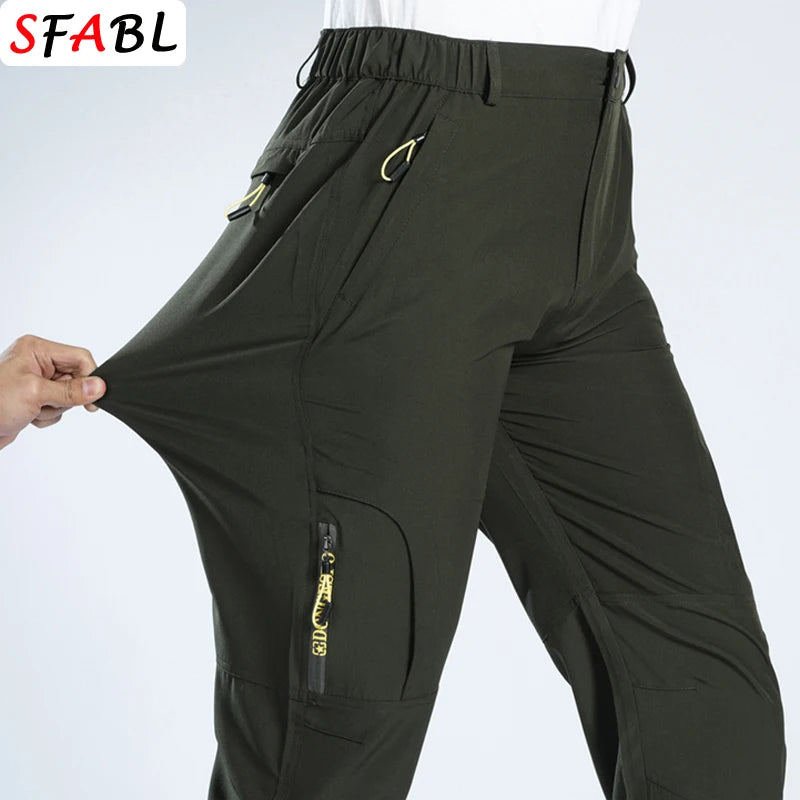 L-5XL Summer Men's Outdoor Hiking Pants Lightweight Quick Dry Fishing Jogging Camping Pants Men Travel Trousers Zipper Pockets