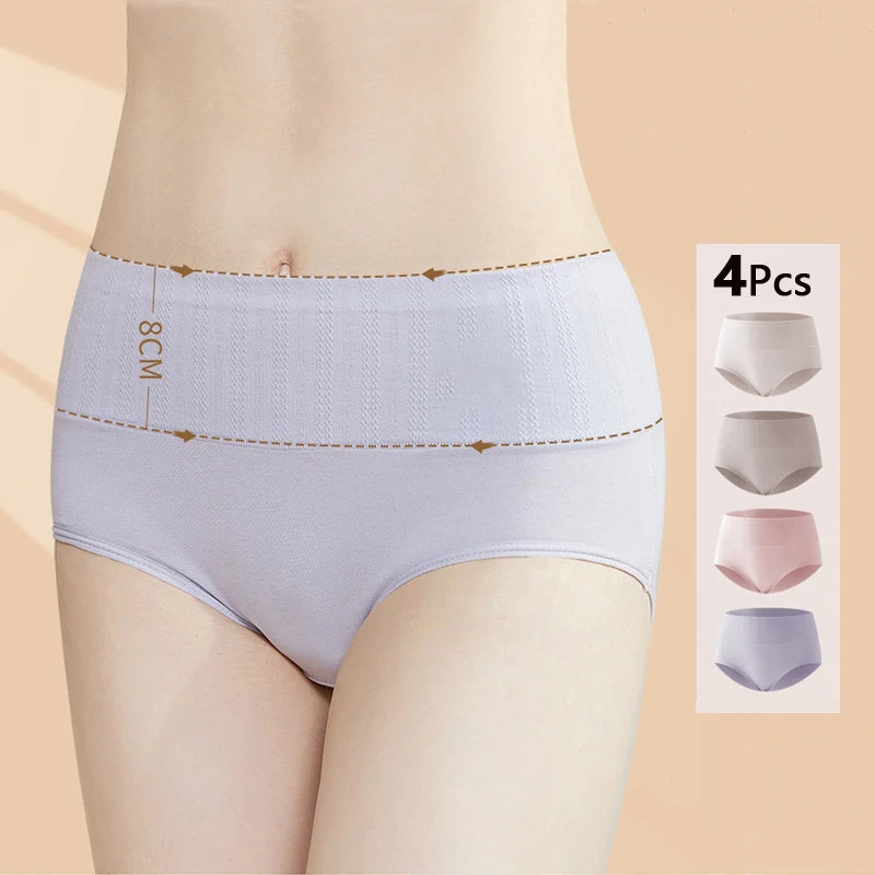 4Pcs/Set High Waist Cotton Panties Women Body Shaper Underwear Girls Briefs Breathable Plus Size Underpants Female Lingerie