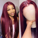 Glueless Burgundy 99J Lace Front Wig 180% Human Hair Quality