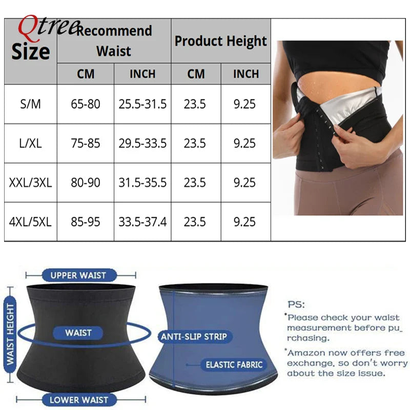 Women’s Qtree Sauna Waist Trimmer Belt - Slimming Body Shaper for Tummy Control & Fat Burning