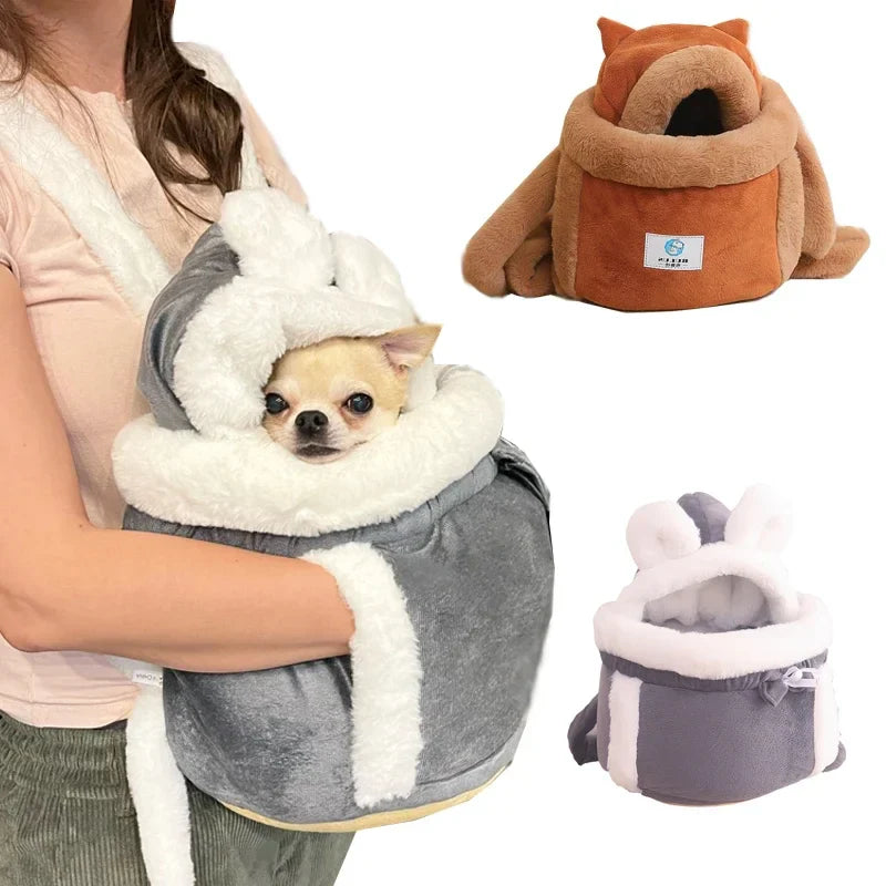 Pet Carrier Backpack for Cats and Dogs: Winter Warm Plush Outdoor Travel Bag  ourlum.com   