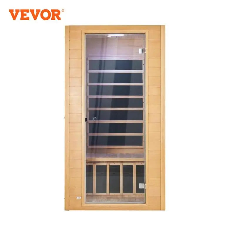 VEVOR Compact Far Infrared Hemlock Wood Sauna with Tempered Glass Door for Home Relaxation