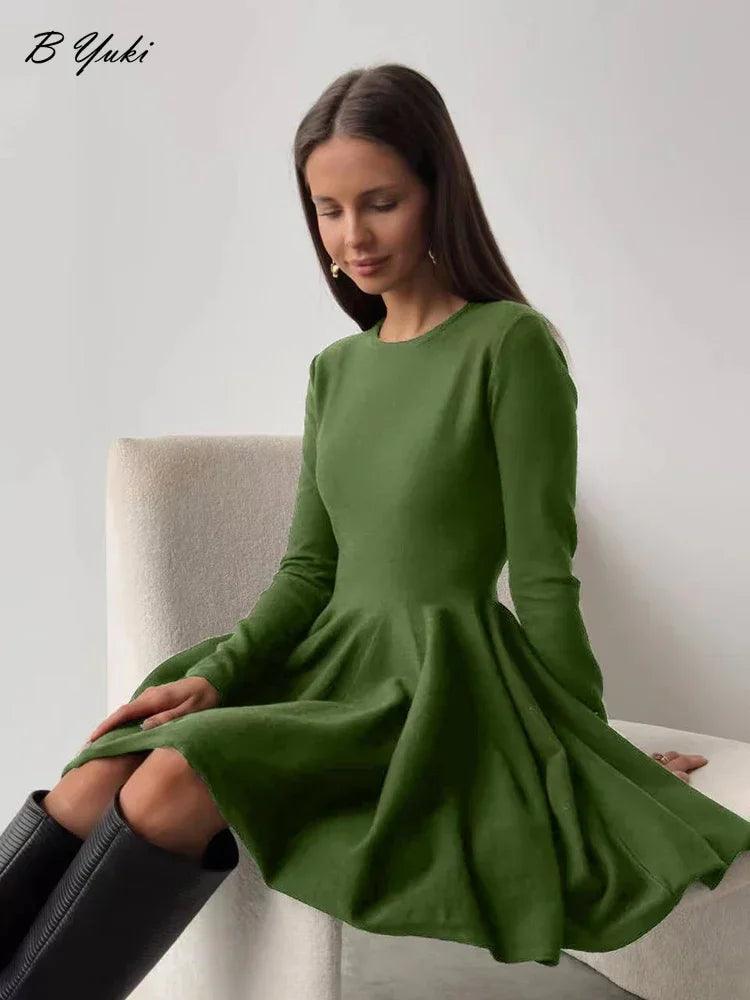 Chic Grace: Blessyuki Solid Knit A-Line Dress for Women  ourlum.com   