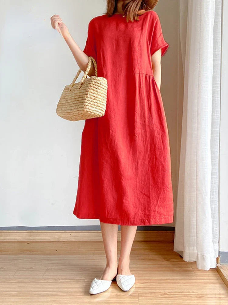 Summer Elegance Midi Dress: Casual A-Line for Comfort & Style