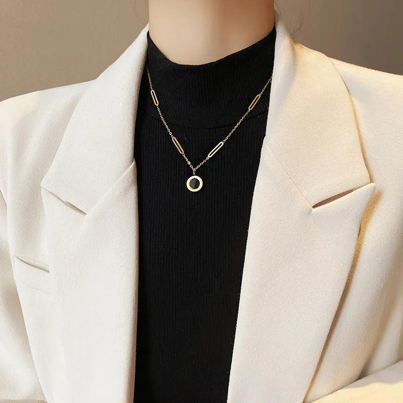 Elegant Stainless Steel Roman Digital Pendant Necklace - Luxurious Fashion Accessory for Women  ourlum.com   