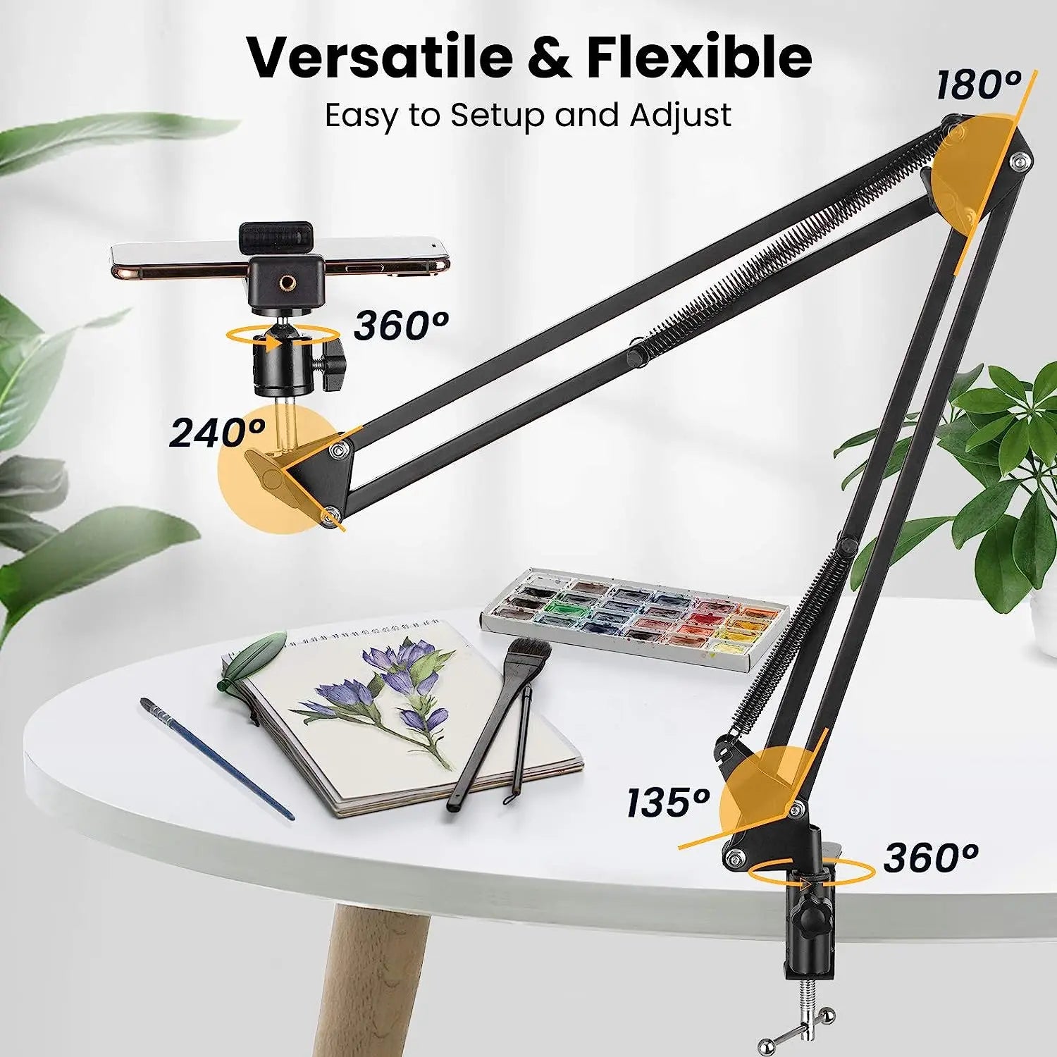 360-Degree Flexible Long Arm Phone Tripod Stand with Bluetooth Remote Control  ourlum.com   