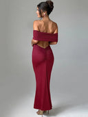 Mozision Strapless Backless Sexy Maxi Dress For Women Black