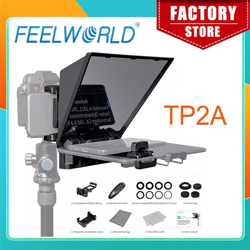 FEELWORLD Mini Teleprompter TP2A 8 inch Portable Supports Under 8"  Smartphone Tablet Prompting Smartphone DSLR Camera Bluetooth