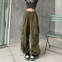 Y2K Parachute Black Pants Women Hippie Streetwear Cargo Trousers