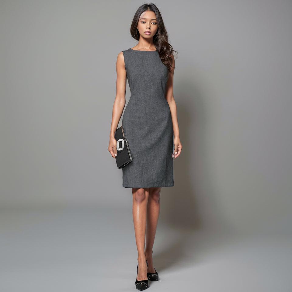 Graceful Shift Dress with Chic 3D Zipper: Elegant & Professional Women's Knee-Length