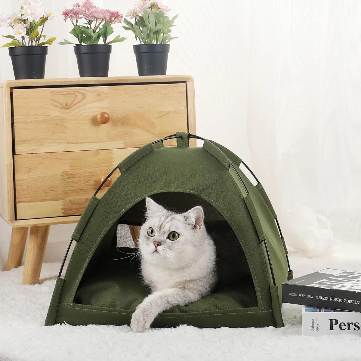 Cozy Cat Tent Bed: Warm Winter Cushions & Clamshell Design  ourlum.com   