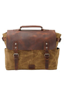 Classic Vintage Oil Waxed Canvas and Crazy Horse Leather Men’s Crossbody Briefcase