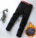 2023 Winter Men Black Blue Straight Stretch Denim Pants