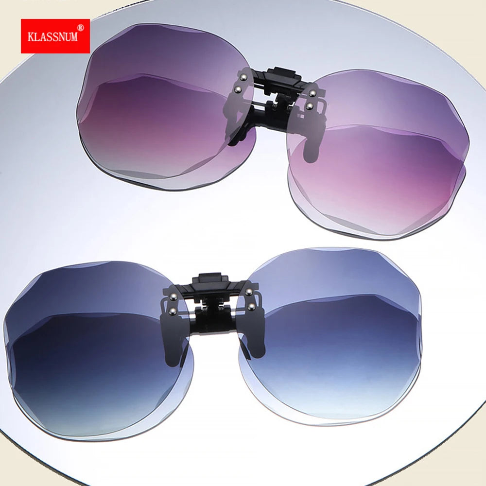 Trendy Women's Clip-on Polarized Sunglasses with Diamond Cut Design and UV Protection