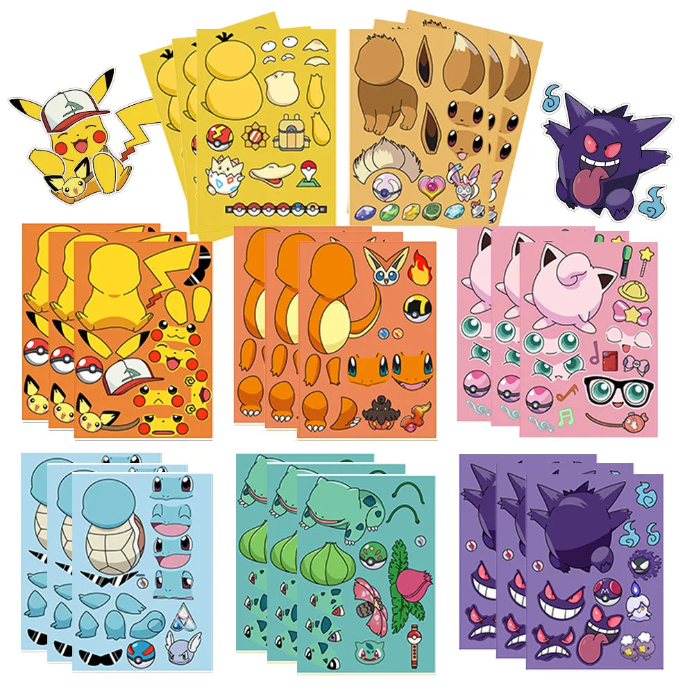 DIY Pokemon Face Anime Pikachu Sticker Puzzle Kit Kids Toys Gift  ourlum.com 32 sheets  