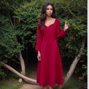 Retro Red Vintage Chic Dress Stylish Nine-Quarter Sleeve