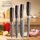 Professional Damascus Kitchen Knife Set with Santoku Cleaver