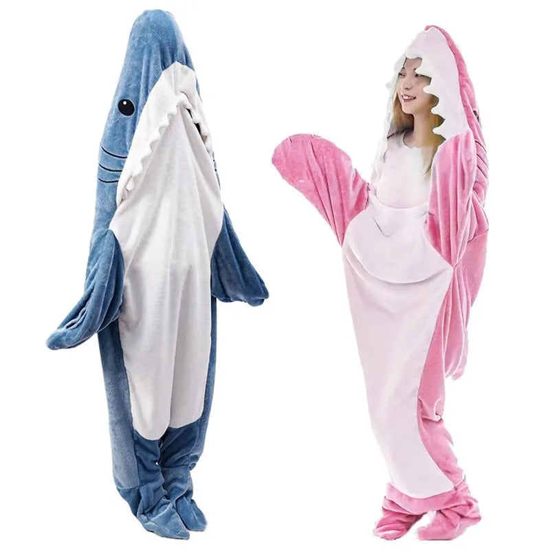 GY 1pcs Trendy Sand Sculpture Shark Sleeping Bag, Flannel Material, One-piece Air-conditioned Suit, Home Wear, Performance Wear