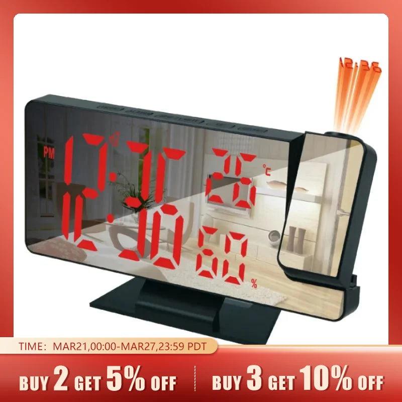 LED Projection Alarm Clock with FM Radio and Temperature Display  ourlum.com   