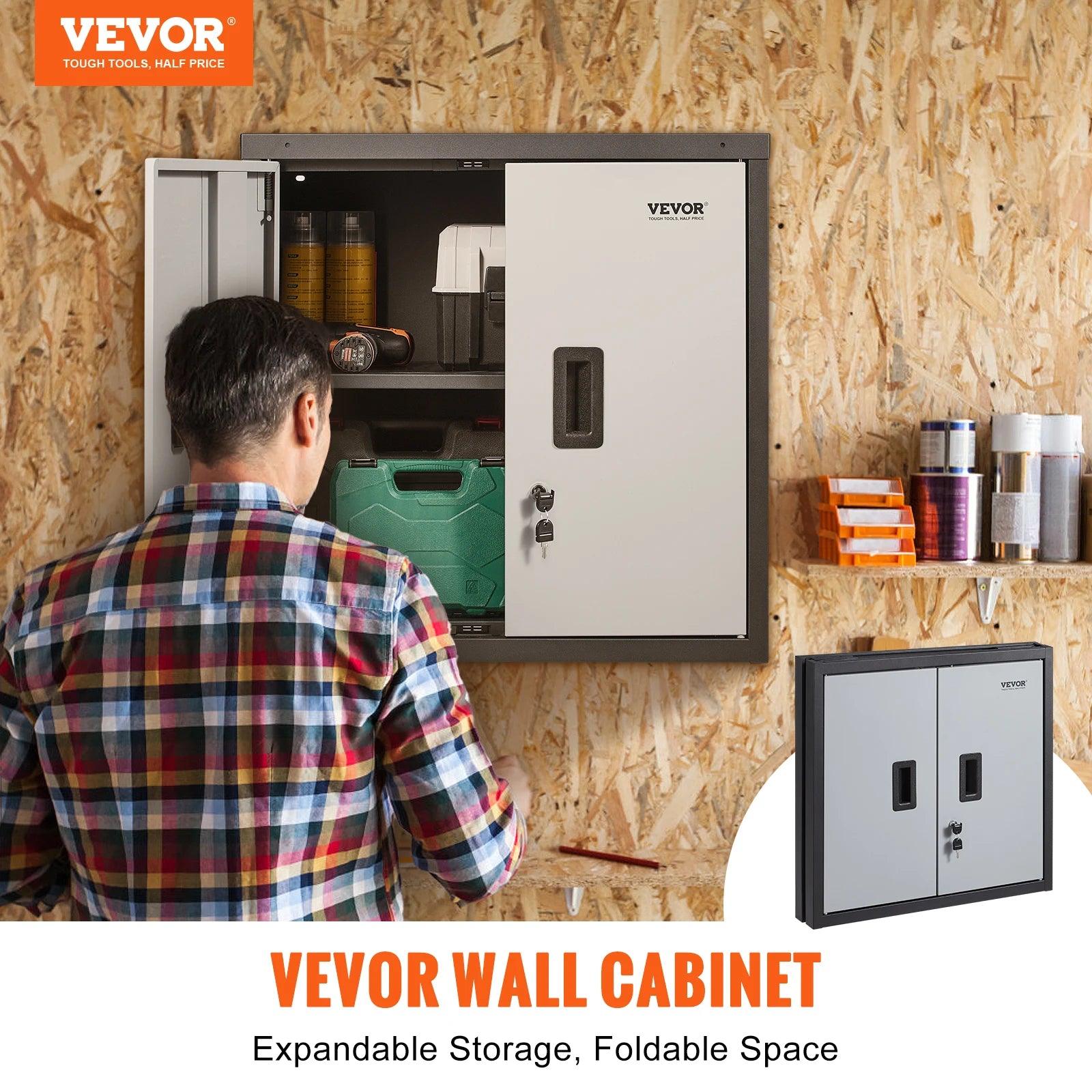 VEVOR Foldable Wall Cabinet Metal Garage Locker Mounted Tool Chest Adjustable Shelf Magnetic Door for Warehouse Office Home