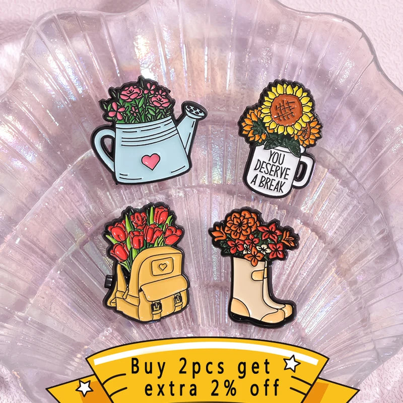 Whimsical Floral Enamel Pin Set for Backpacks and Brooches - Perfect Accessory for Parties and Casual Wear