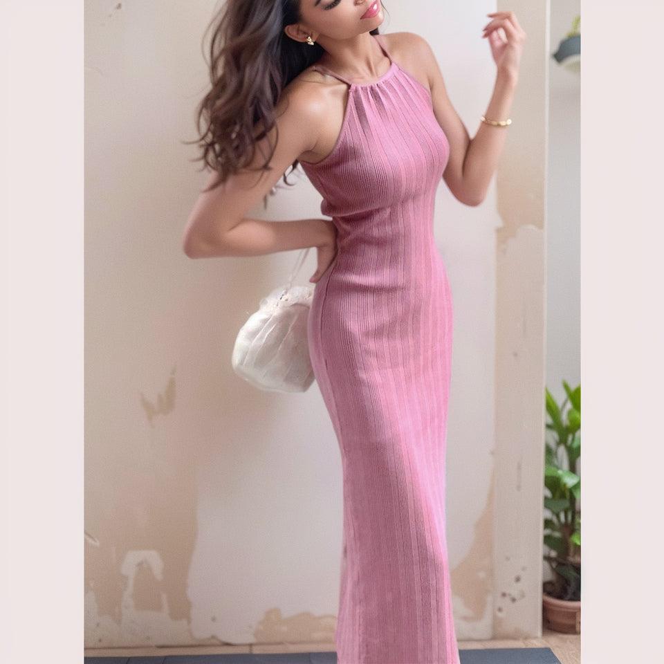 Elegant Ice Silk Backless Sheath Dress: Chic Spring Style